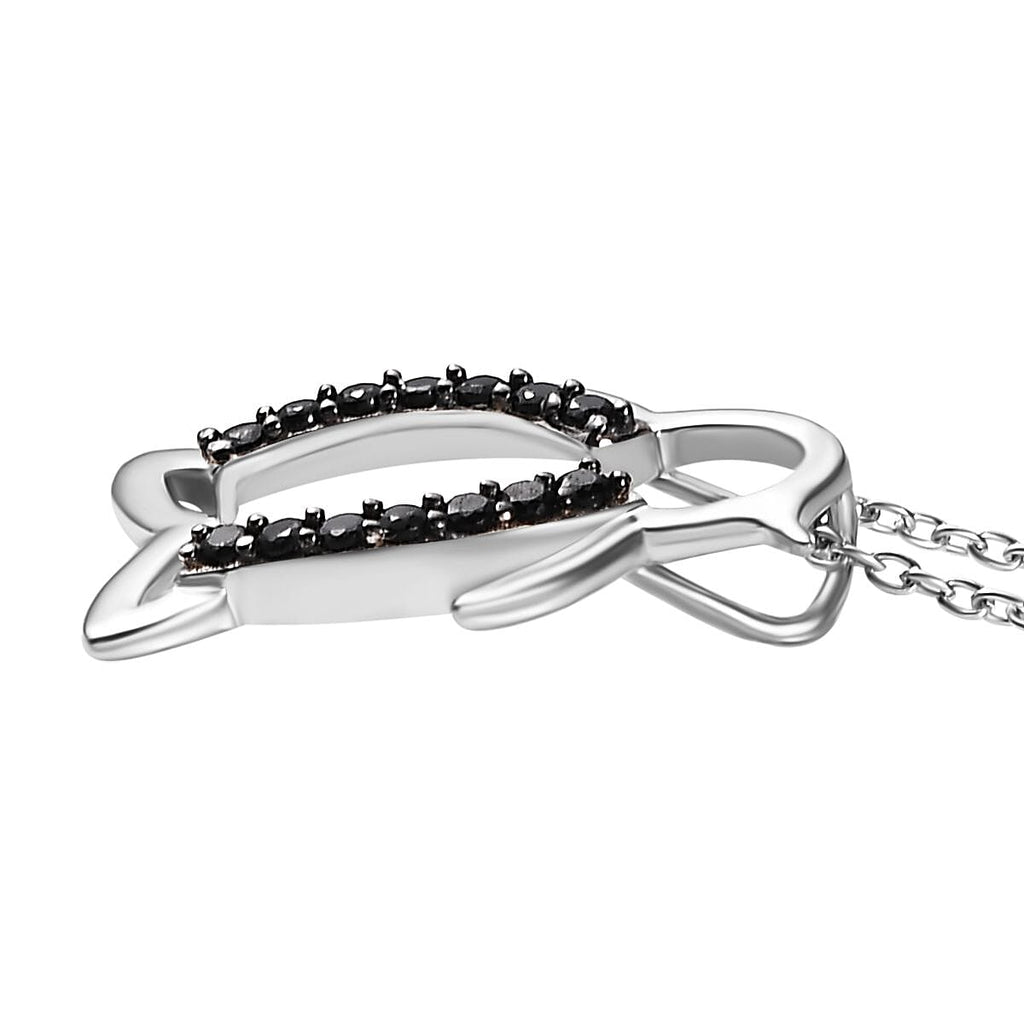 Black Spinel Pendant with Chain (Size 20) in rhodium Sterling Silver  Wt. 5 Gms  0.350  Ct.