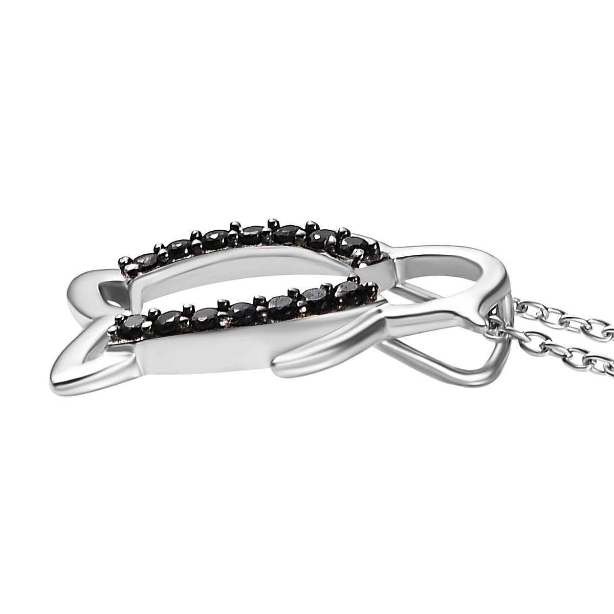 Black Spinel Penguin Pendant with Chain (Size 20) in Rhodium Overlay Sterling Silver 4290951 4