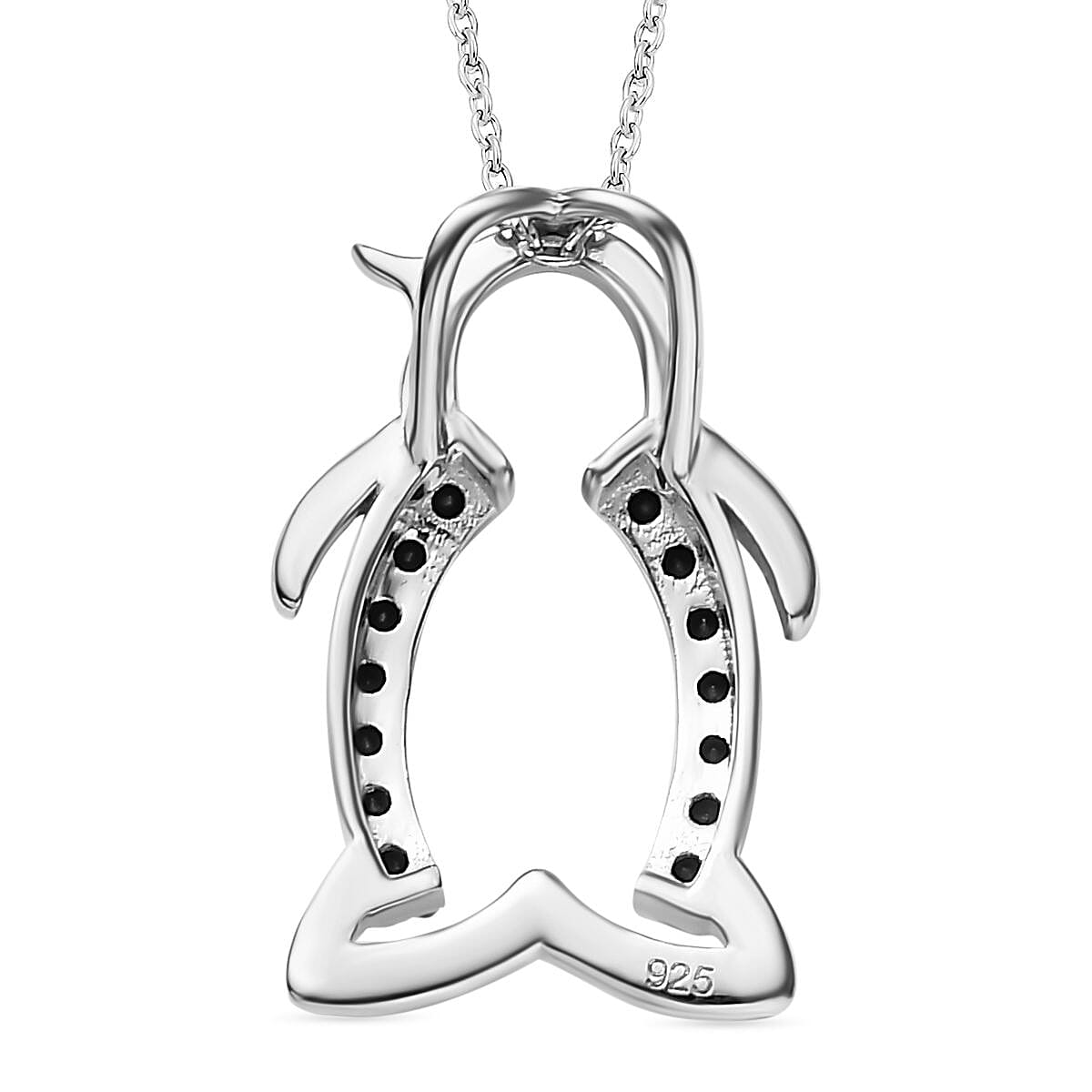 Black Spinel Penguin Pendant with Chain (Size 20) in Rhodium Overlay Sterling Silver 4290951 5