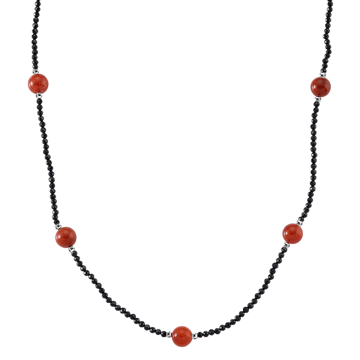 Red Jadeite and Natural Black Spinel Beads Necklace (Size - 18+2 Inch Ext) 60.00 Ct. 8379404 0