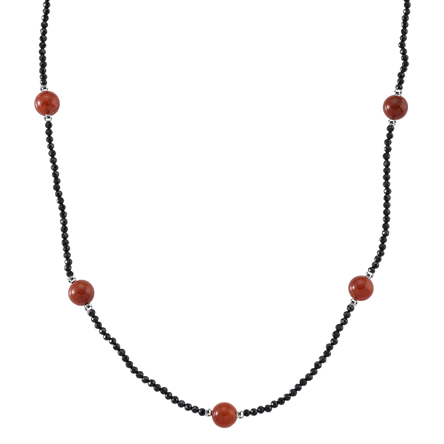Red Jadeite and Natural Black Spinel Beads Necklace (Size - 18+2 Inch Ext) 60.00 Ct. 8379404 0