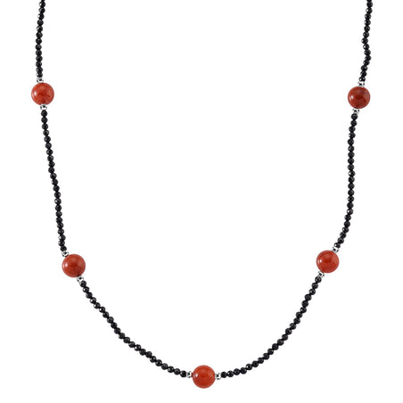 Red Jadeite and Natural Black Spinel Beads Necklace (Size - 18+2 Inch Ext) 60.00 Ct. 8379404 1
