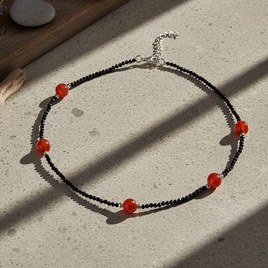 Red Jadeite and Natural Black Spinel Beads Necklace (Size - 18+2 Inch Ext) 60.00 Ct. 8379404 2