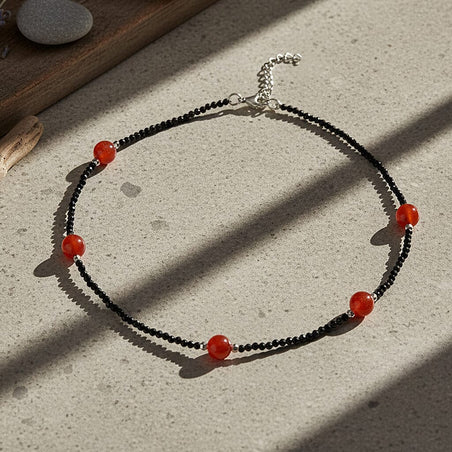 Red Jadeite and Natural Black Spinel Beads Necklace (Size - 18+2 Inch Ext) 60.00 Ct. 8379404 2