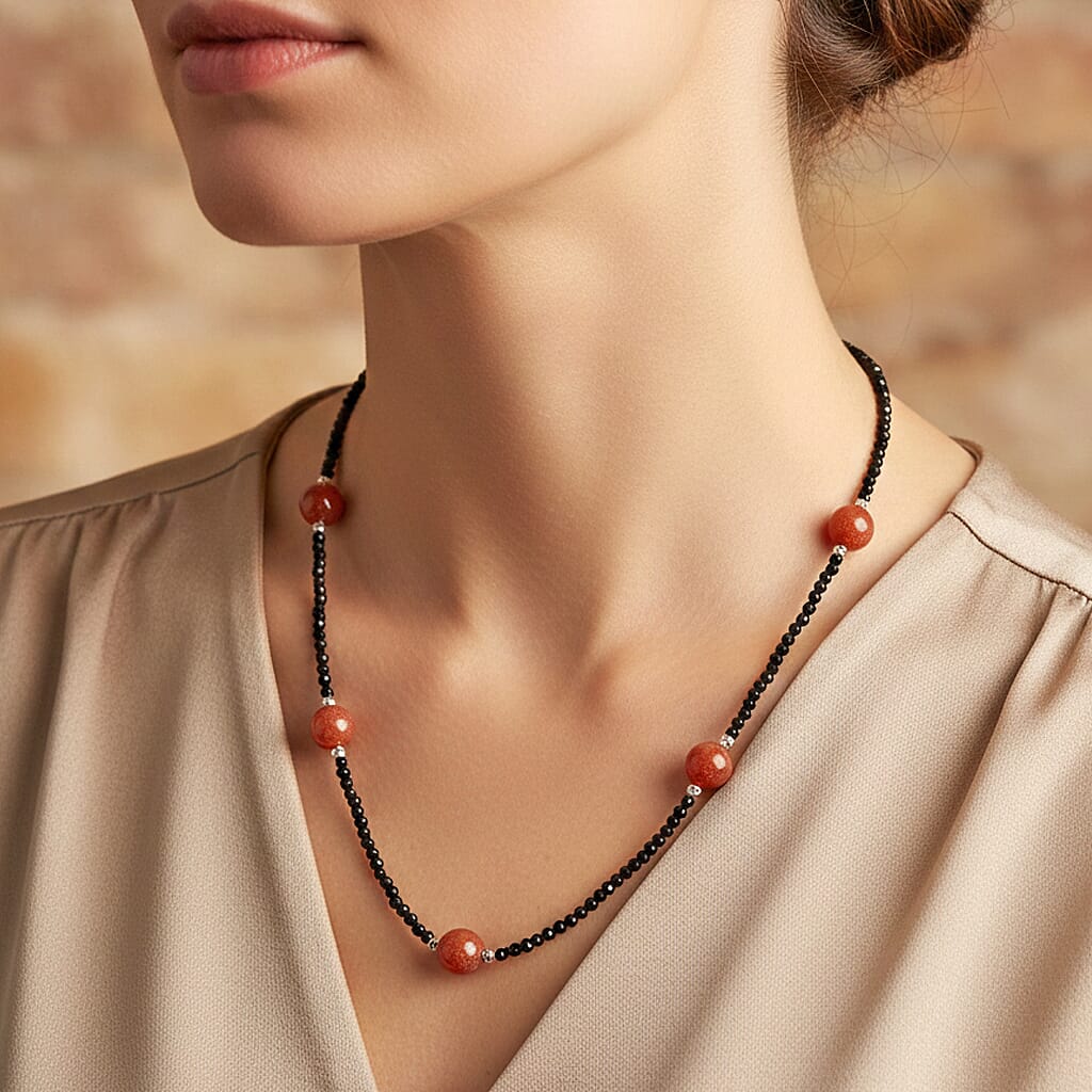 Red Jadeite and Natural Black Spinel Beads Necklace (Size - 18+2 Inch Ext) 60.00 Ct. 8379404 3