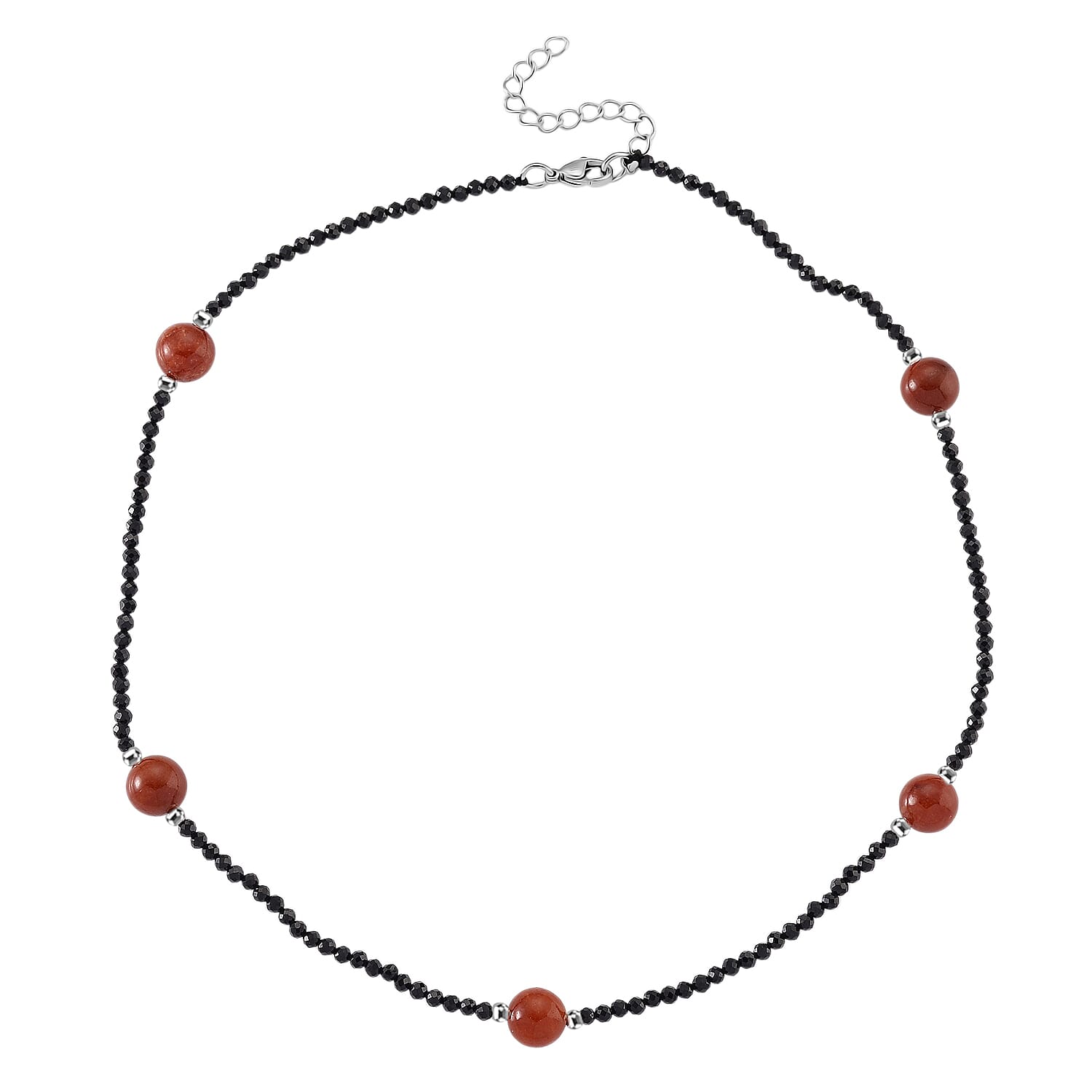 Red Jadeite and Natural Black Spinel Beads Necklace (Size - 18+2 Inch Ext) 60.00 Ct. 8379404 4