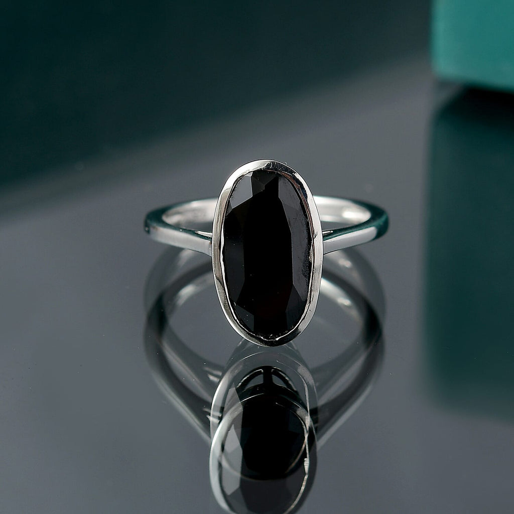 Black Spinel Solitaire Ring in Platinum Overlay Sterling Silver 4.29 Ct.