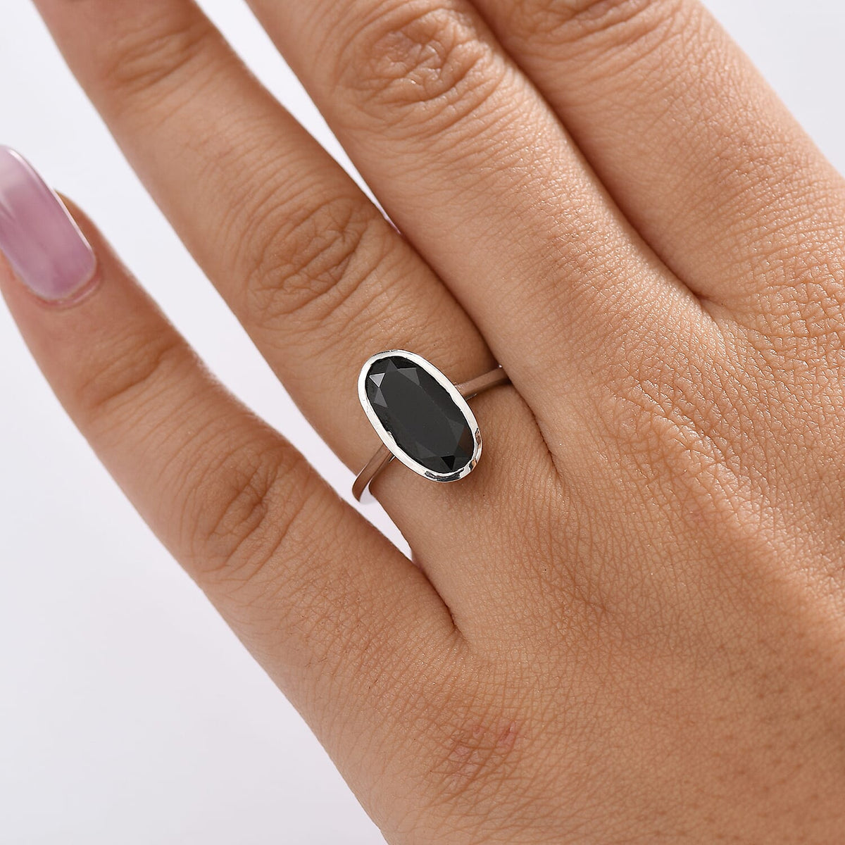 4.29 Ct. Black Spinel Solitaire Ring in Platinum Overlay Sterling Silver 8109912 5