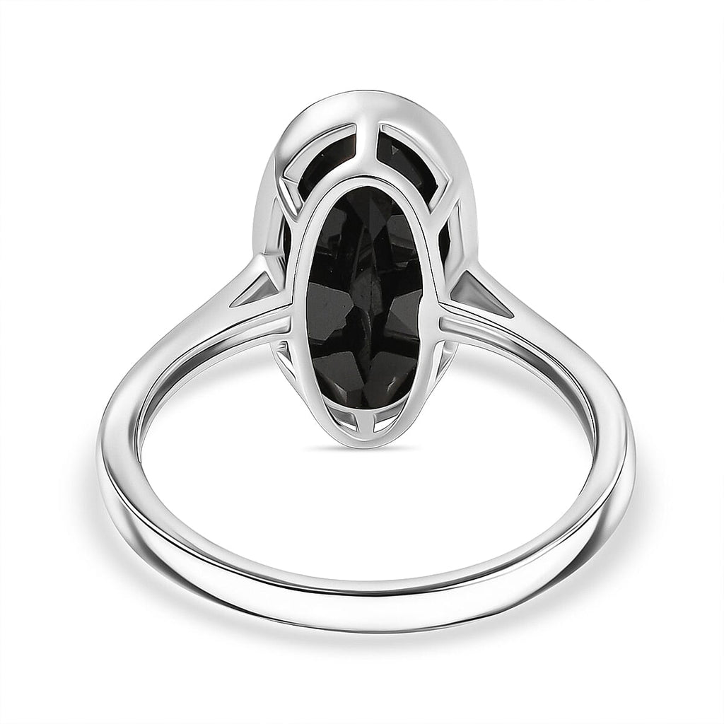 Black Spinel Solitaire Ring in Platinum Overlay Sterling Silver 4.29 Ct.