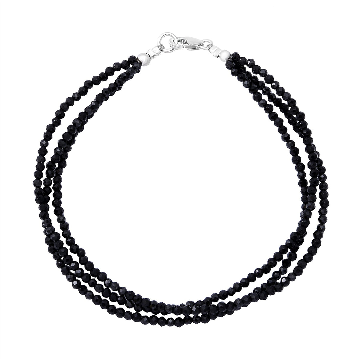 Black Spinel Triple Strand Bracelet (Size - 7.5) in Sterling Silver 35.00 ct. 7977070 1