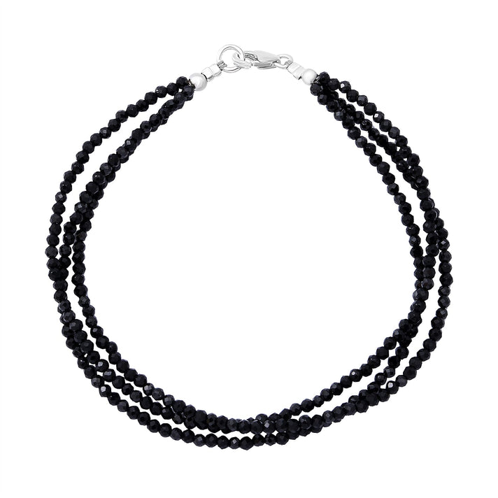 Black Spinel Triple Strand Bracelet (Size - 7.5) in Sterling Silver 35.00 ct. V32731433 2
