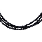 Black Spinel Triple Strand Bracelet With Lobster Clasp (Size - 7.5) in Rhodium Overlay Sterling Silver 35.00 Ct.
