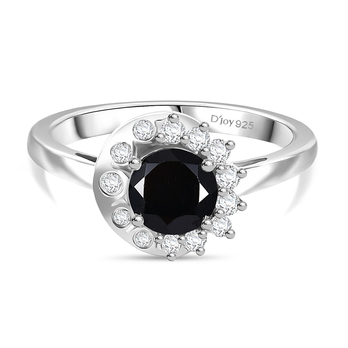 D'Joy Natural Thai Black Spinel &amp; White Zircon Ring in Platinum Overlay Sterling Silver 1.30 Ct. 8271481 0