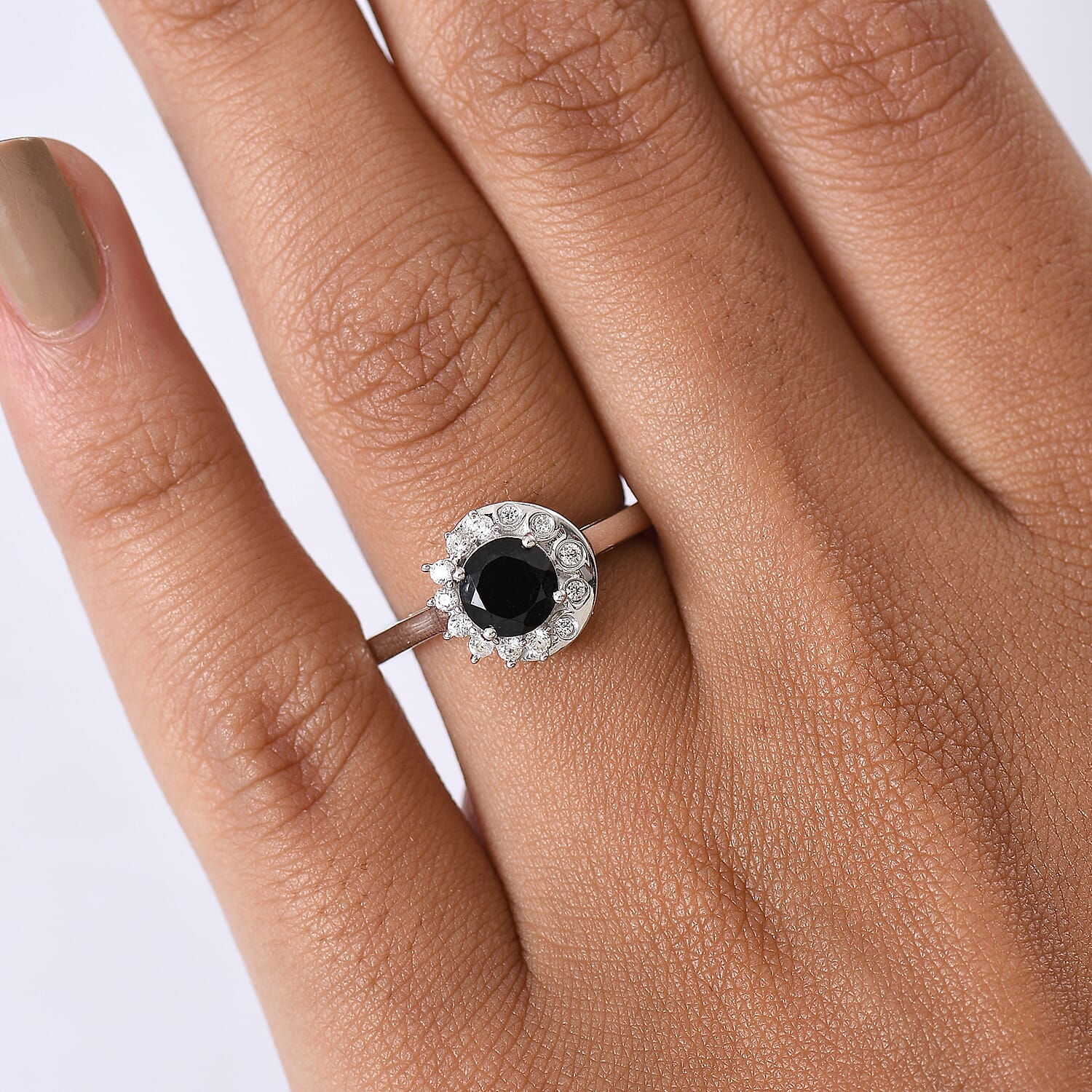 D'Joy Natural Thai Black Spinel &amp; White Zircon Ring in Platinum Overlay Sterling Silver 1.30 Ct. 8271481 3