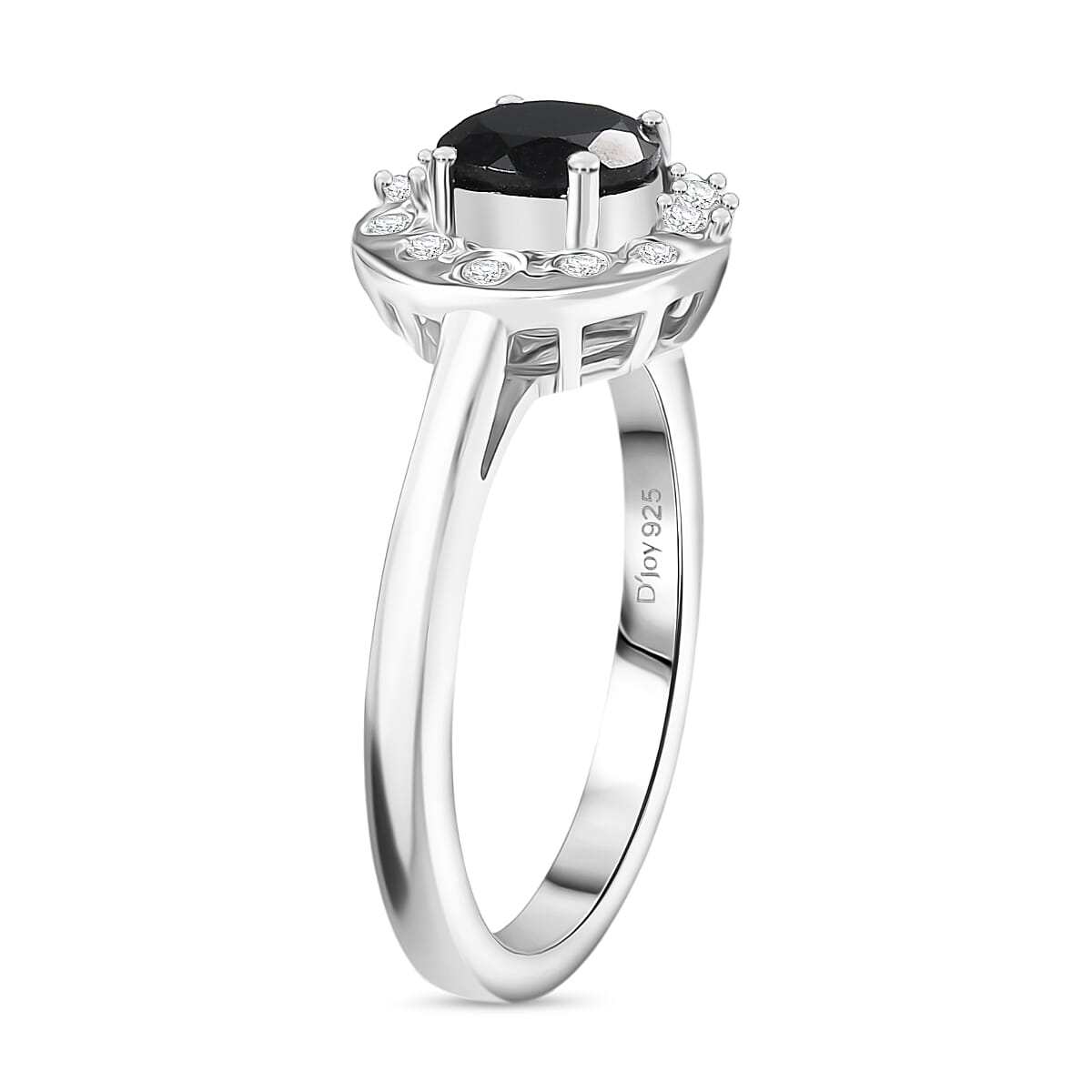 D'Joy Natural Thai Black Spinel &amp; White Zircon Ring in Platinum Overlay Sterling Silver 1.30 Ct. 8271481 4