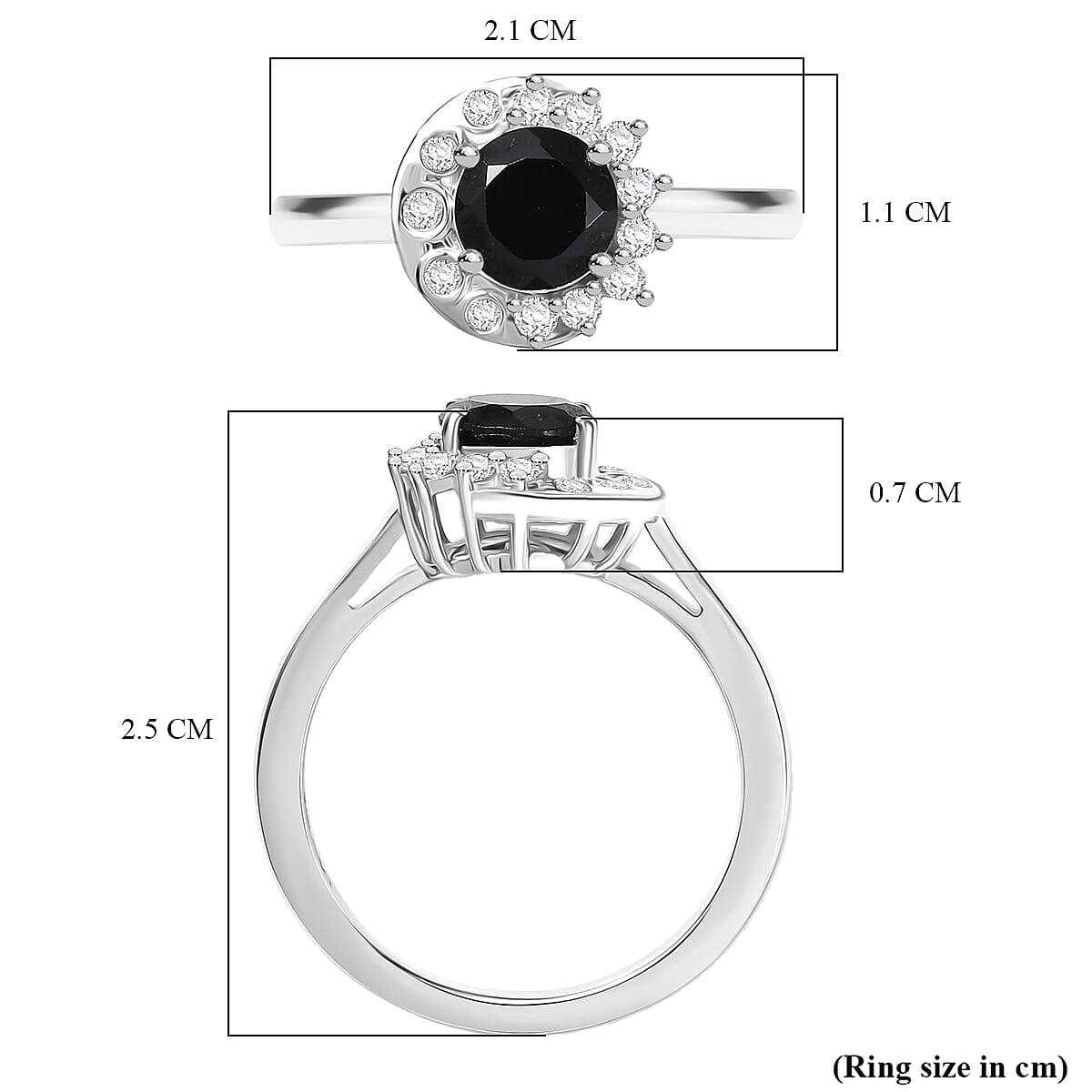 D'Joy Natural Thai Black Spinel &amp; White Zircon Ring in Platinum Overlay Sterling Silver 1.30 Ct. 8271481 6