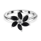 Black Spinel, White Zircon Floral Ring Sterling Silver 1.26 Ct.