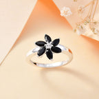 Black Spinel, White Zircon Floral Ring Sterling Silver 1.26 Ct.