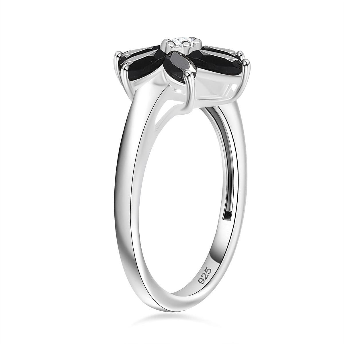 Black Spinel, White Zircon Floral Ring  Sterling Silver 7821582 3