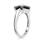 Black Spinel, White Zircon Floral Ring Sterling Silver 1.26 Ct.