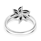 Black Spinel, White Zircon Floral Ring Sterling Silver 1.26 Ct.