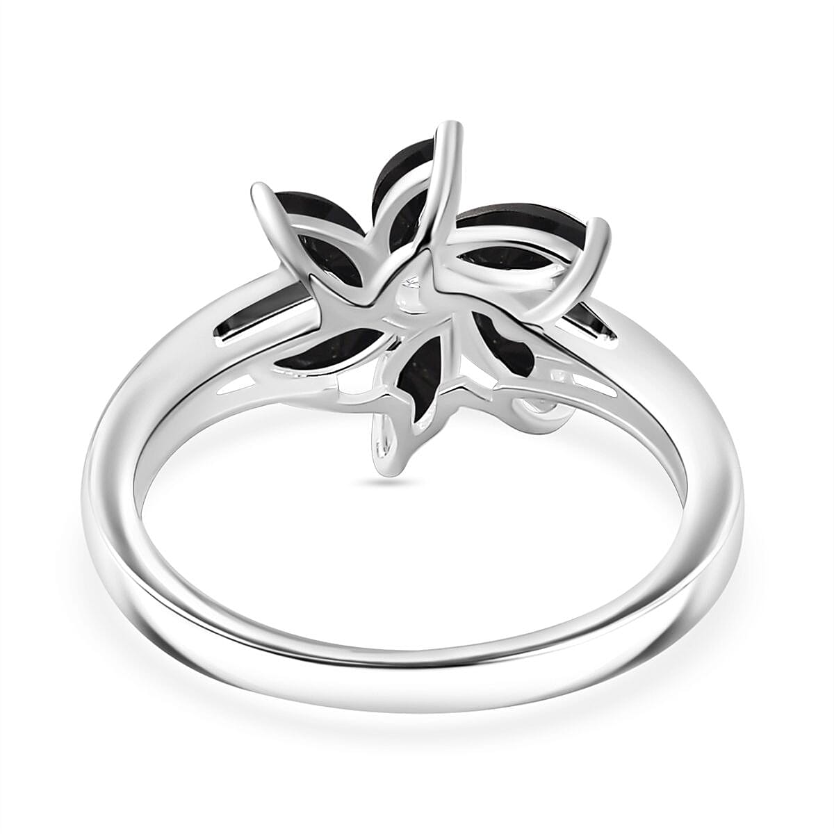 Black Spinel, White Zircon Floral Ring  Sterling Silver 7821582 4