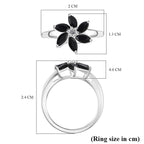 Black Spinel, White Zircon Floral Ring Sterling Silver 1.26 Ct.