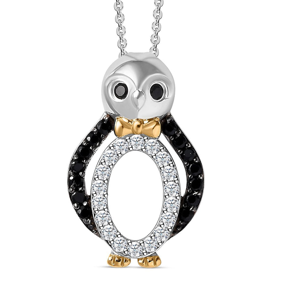 Black Spinel,  White Zircon Pendant with Chain (Size 20) in rhodium Sterling Silver 0.80 ct  Silver Wt. 5.8 Gms  0.880  Ct.