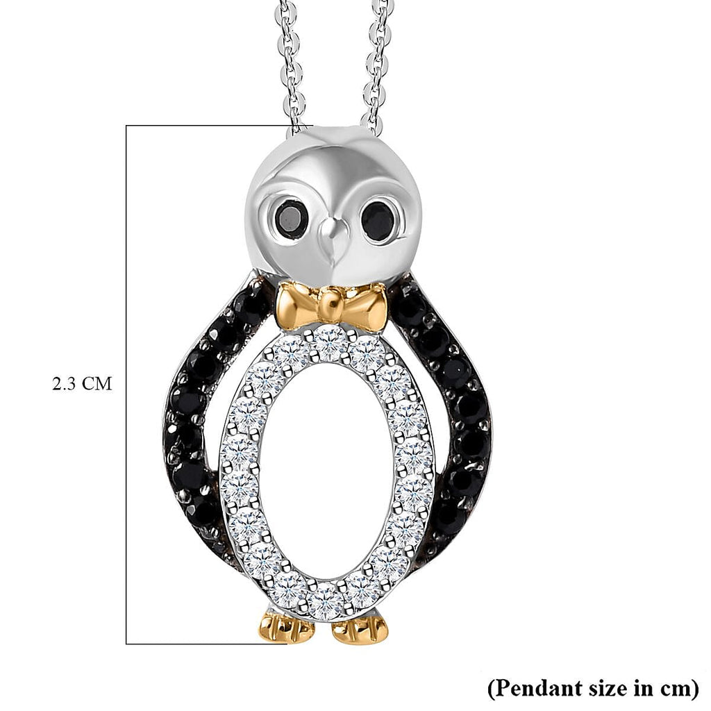 Black Spinel,  White Zircon Pendant with Chain (Size 20) in rhodium Sterling Silver 0.80 ct  Silver Wt. 5.8 Gms  0.880  Ct.