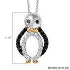 Black Spinel,  White Zircon Pendant with Chain (Size 20) in rhodium Sterling Silver 0.80 ct  Silver Wt. 5.8 Gms  0.880  Ct.