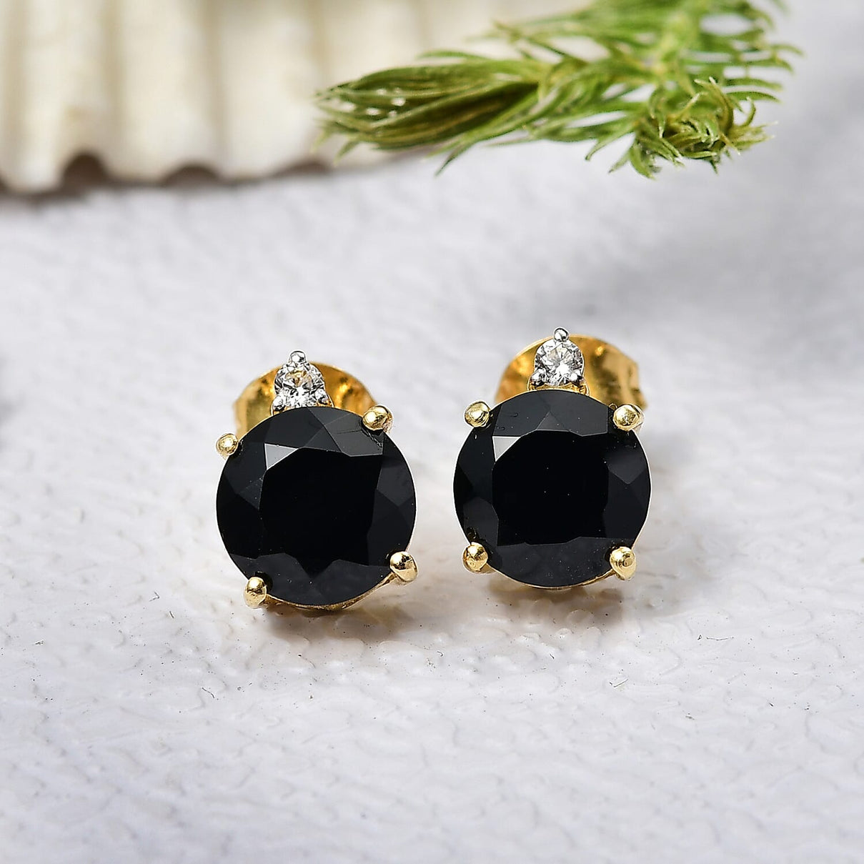 Natural Thai Black Spinel &amp; White Zircon Solitaire Stud Push Post Earring in 18K Yellow Gold Plated Sterling Silver 4.65 Ct. 8271256 2