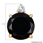 Natural Thai Black Spinel & White Zircon Solitaire Stud Push Post Earring in 18K Yellow Gold Plated Sterling Silver 4.65 Ct.