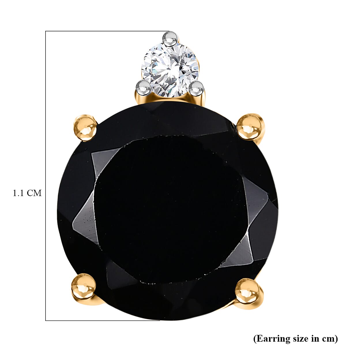 Natural Thai Black Spinel &amp; White Zircon Solitaire Stud Push Post Earring in 18K Yellow Gold Plated Sterling Silver 4.65 Ct. 8271256 5