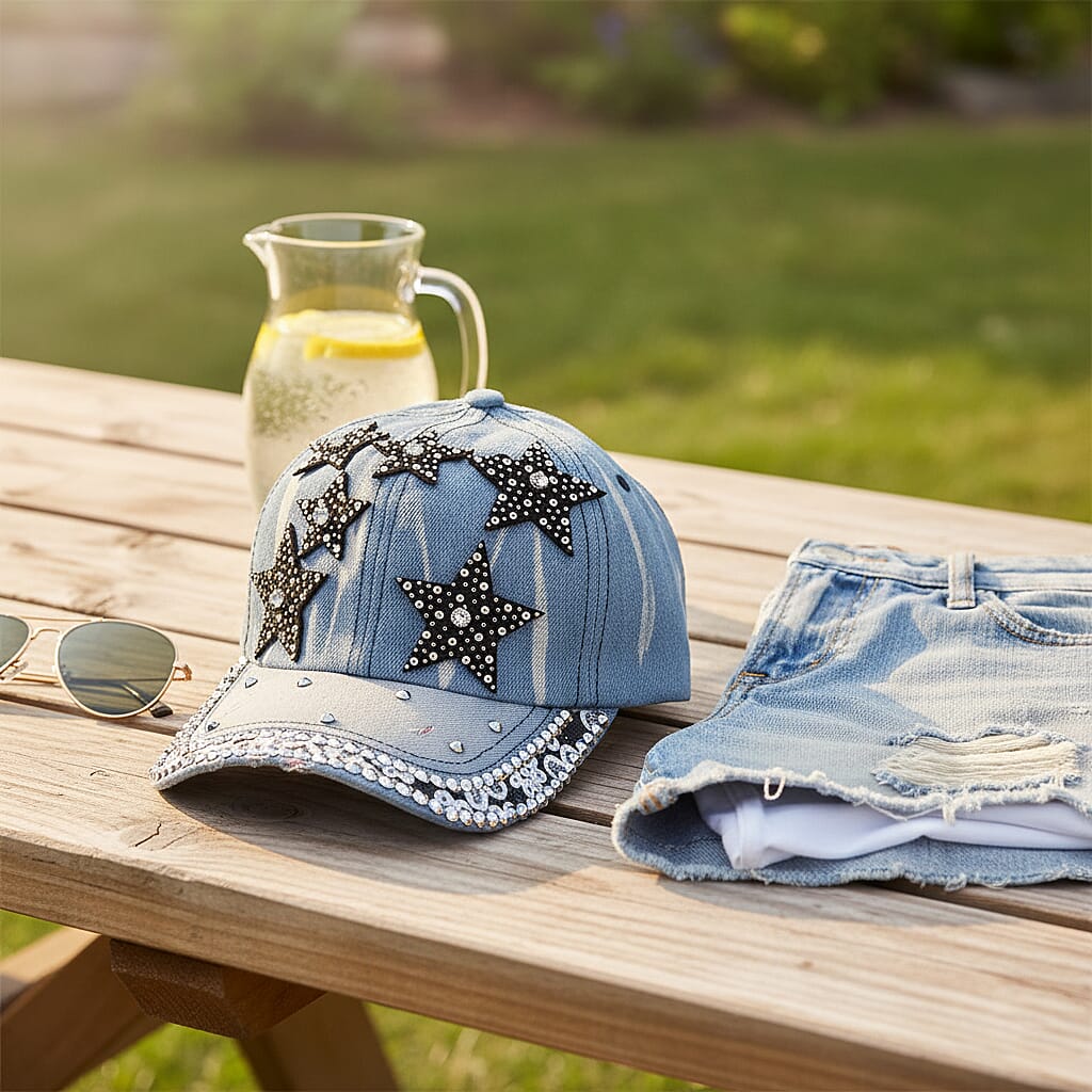 Black Star Pattern Denim Baseball Cap (57 cm) - Light Denim 8223220 2