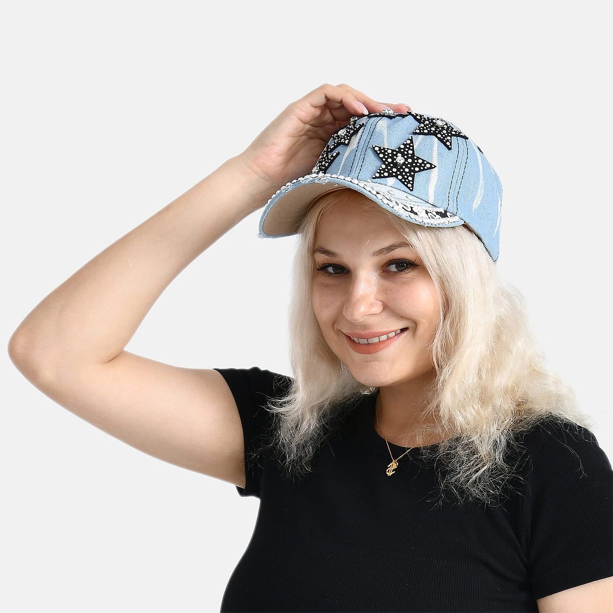 Black Star Pattern Denim Baseball Cap (57 cm) - Light Denim 8223220 3