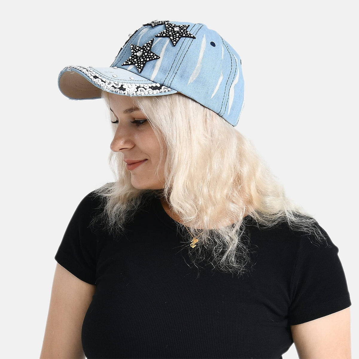 Black Star Pattern Denim Baseball Cap (57 cm) - Light Denim 8223220 4
