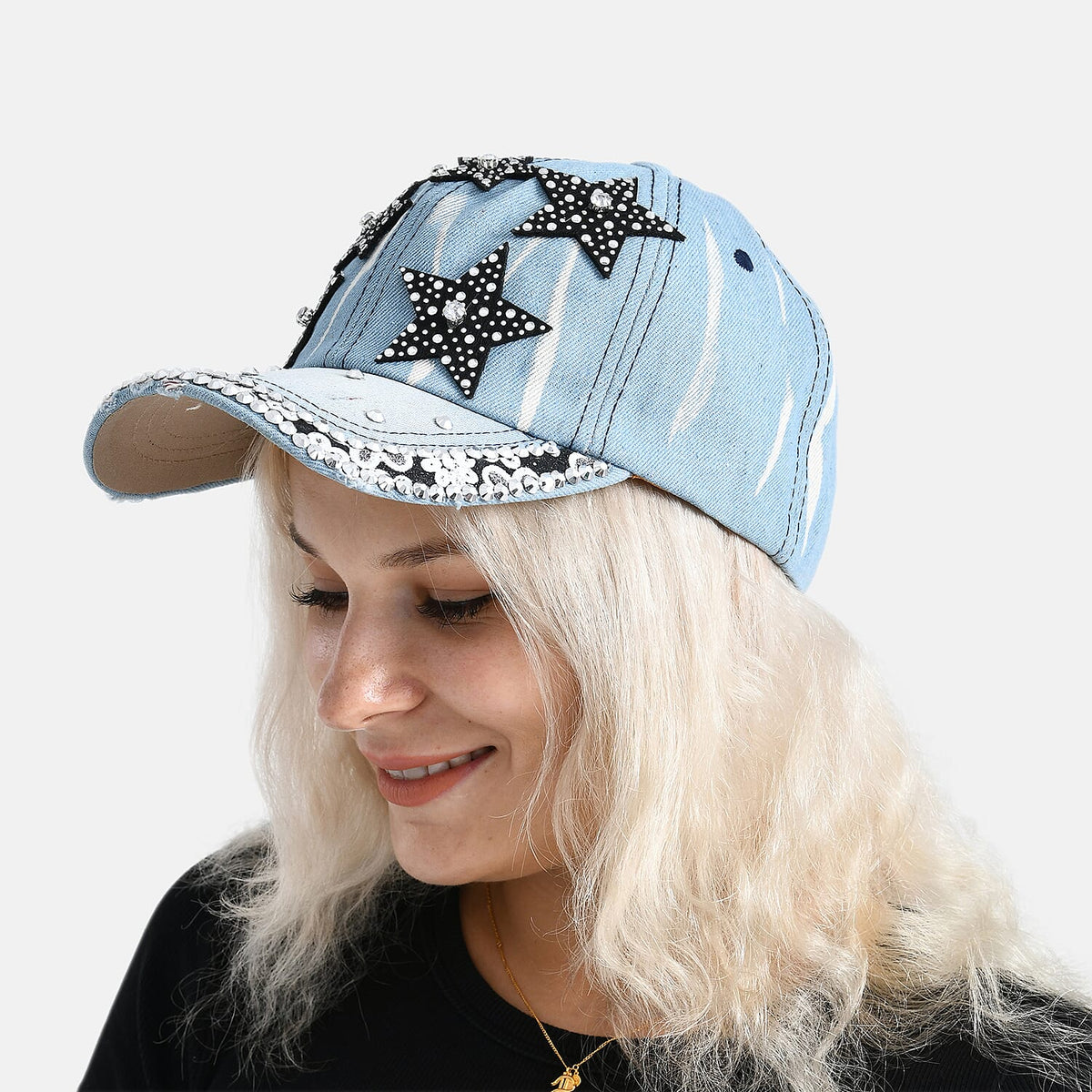 Black Star Pattern Denim Baseball Cap (57 cm) - Light Denim 8223220 5