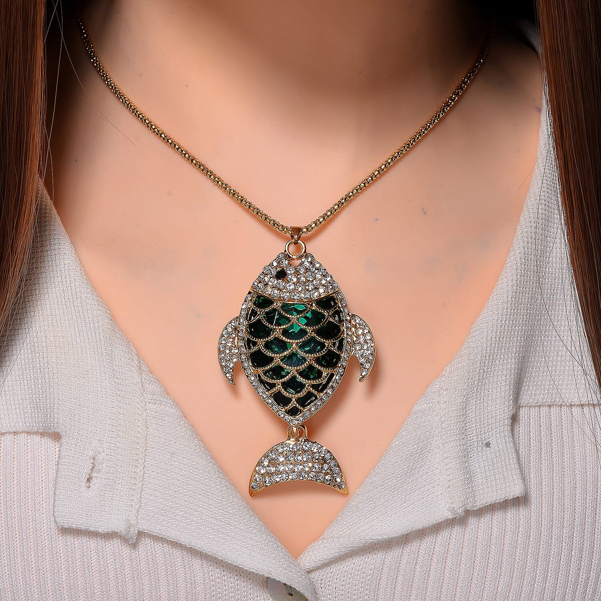 Black &amp; White Fish Crystal Necklace (Size - 24) 7932389 2