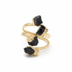 Black Tourmaline Adjustable Ruff Cut Ring in Yellow Gold Plated 10.00 Ct.