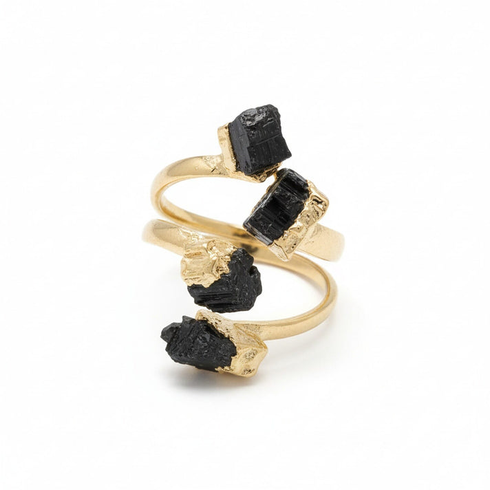 Black Tourmaline Adjustable Ruff Cut Ring in Yellow Gold Plated 10.00 Ct. 8262209 1