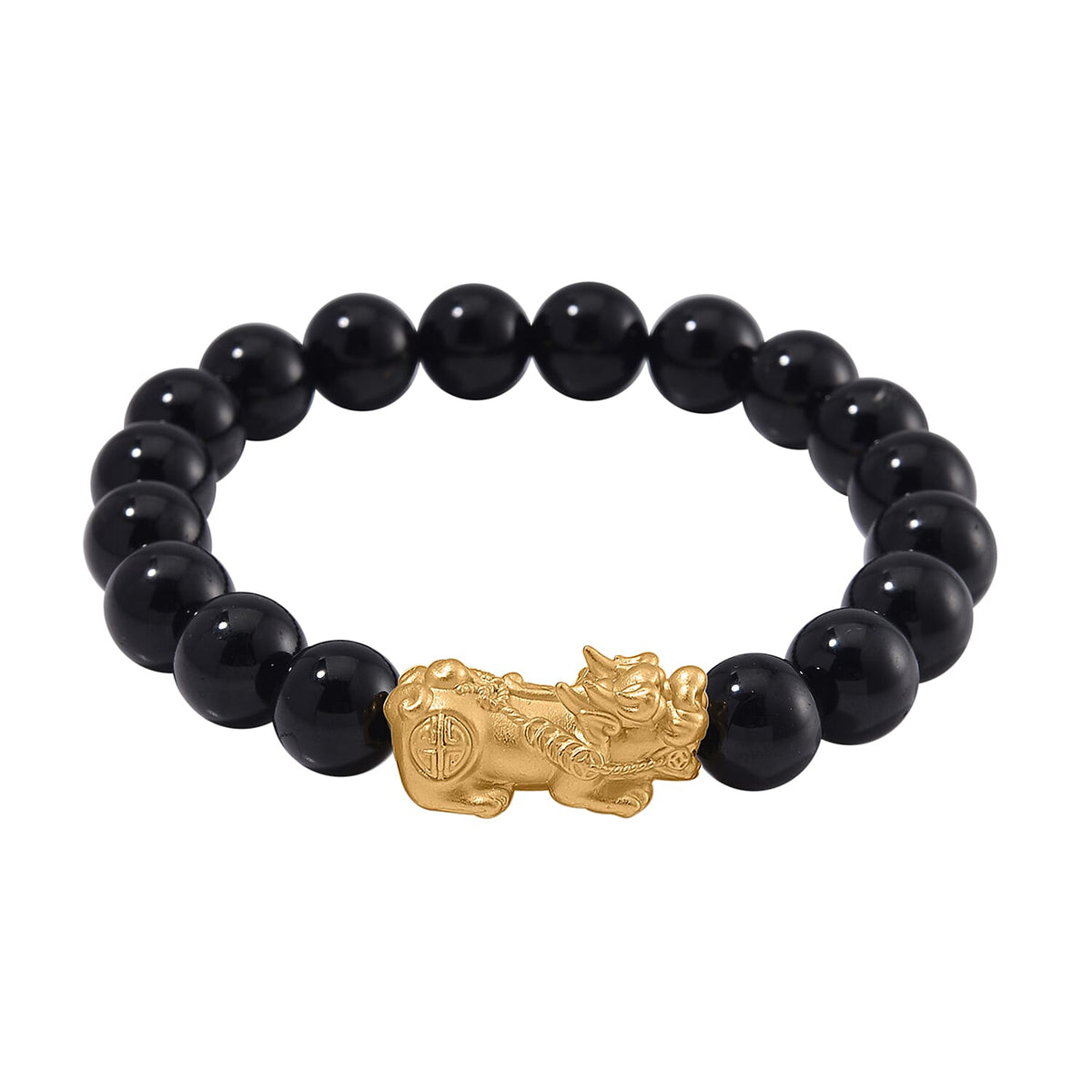 Black Tourmaline Beads Bracelet (Size 7-7.5) with Pixiu in Yellow Gold Overlay Sterling Silver 120.00 Ct V32580064 0