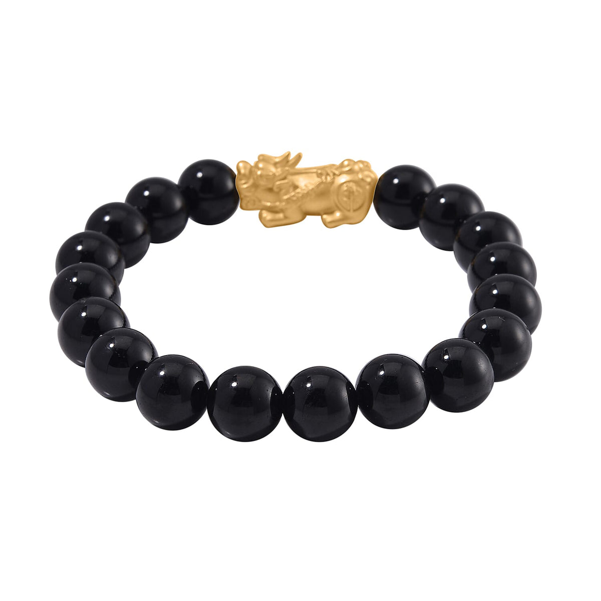 Black Tourmaline Beads Bracelet (Size 7-7.5) with Pixiu in Yellow Gold Overlay Sterling Silver 120.00 Ct V32580064 3