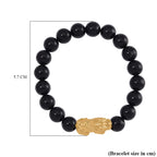 Black Tourmaline Beads Stretchable Bracelet (Size - 7.5) with Pixiu in Yellow Glold Overlay Sterling Silver 120.00 Ct