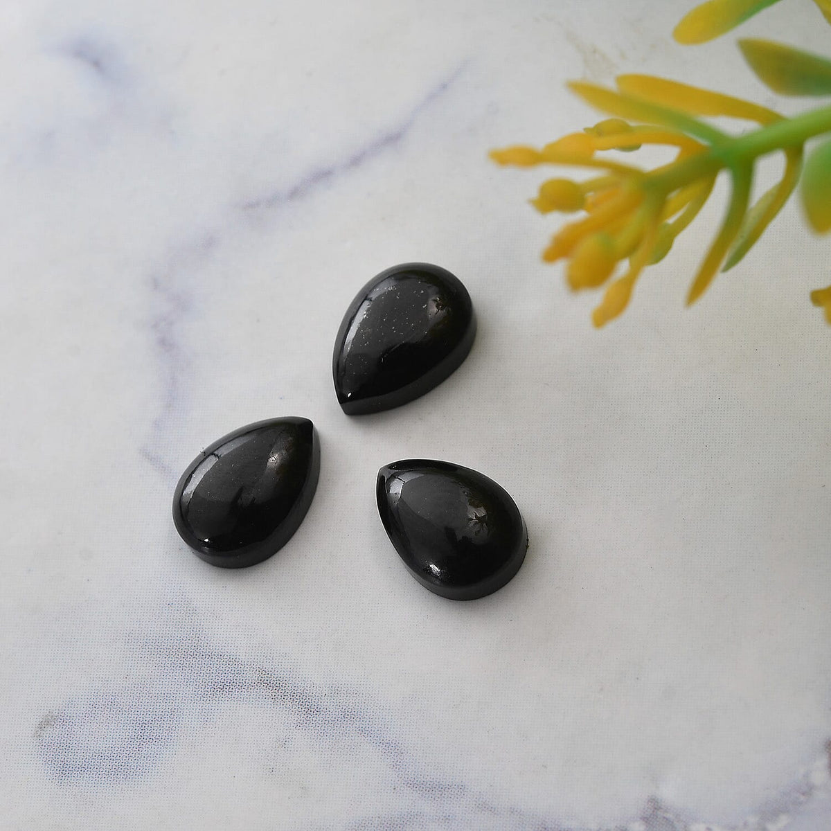 Set of 3 Black Tourmaline Loose Gemstones in Pear Shape (10x7mm) 7773006 1