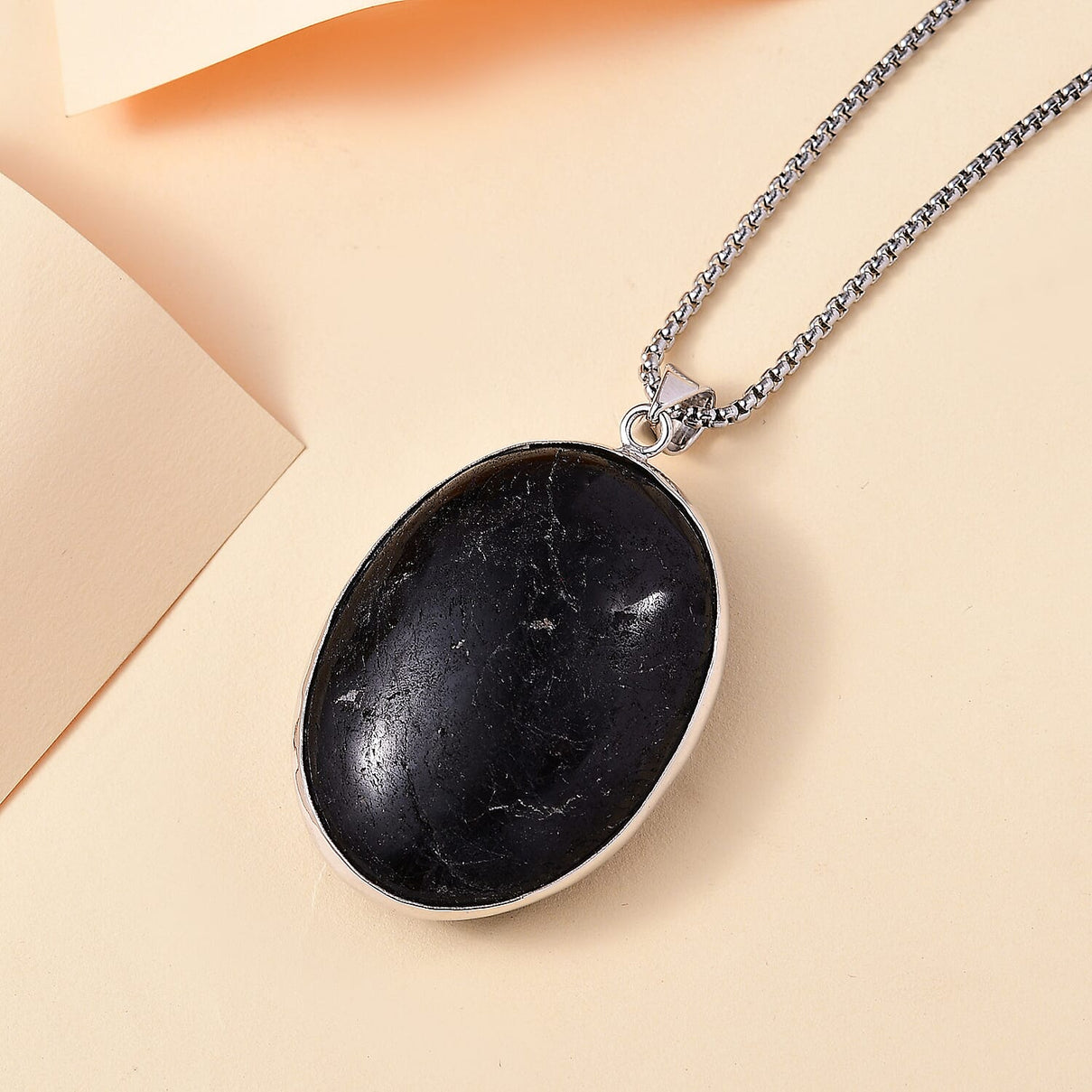Black Tourmaline Solitaire Pendant with Chain (Size 20) in Stainless Steel  200 Ct. 4316162 4