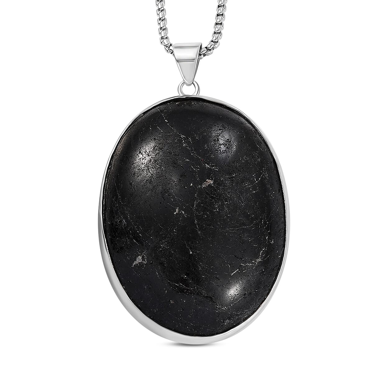 Black Tourmaline Solitaire Pendant with Chain (Size 20) in Stainless Steel  200 Ct. 4316162 1