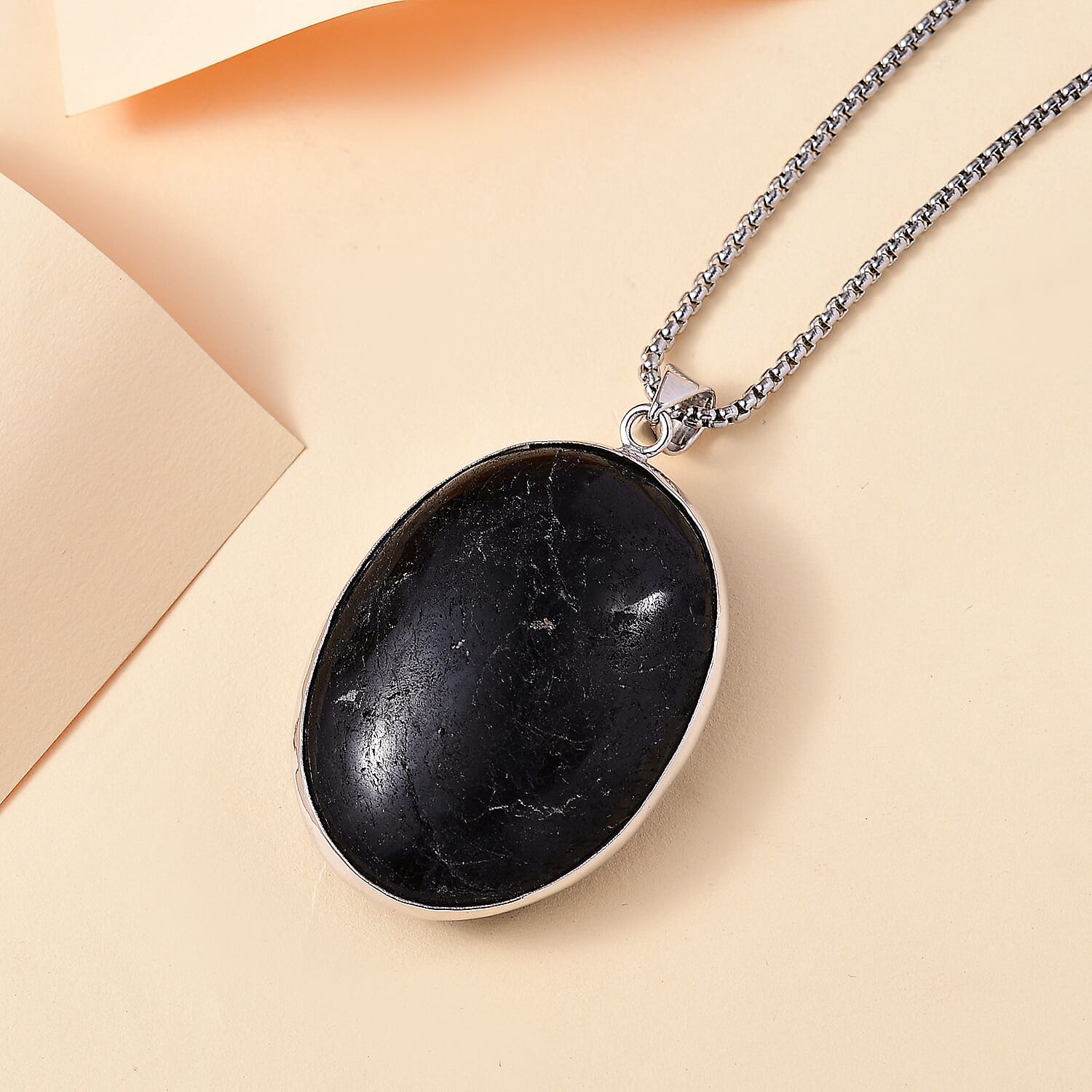 Black Tourmaline Solitaire Pendant with Chain (Size 20) in Stainless Steel  200 Ct. 4316162 5