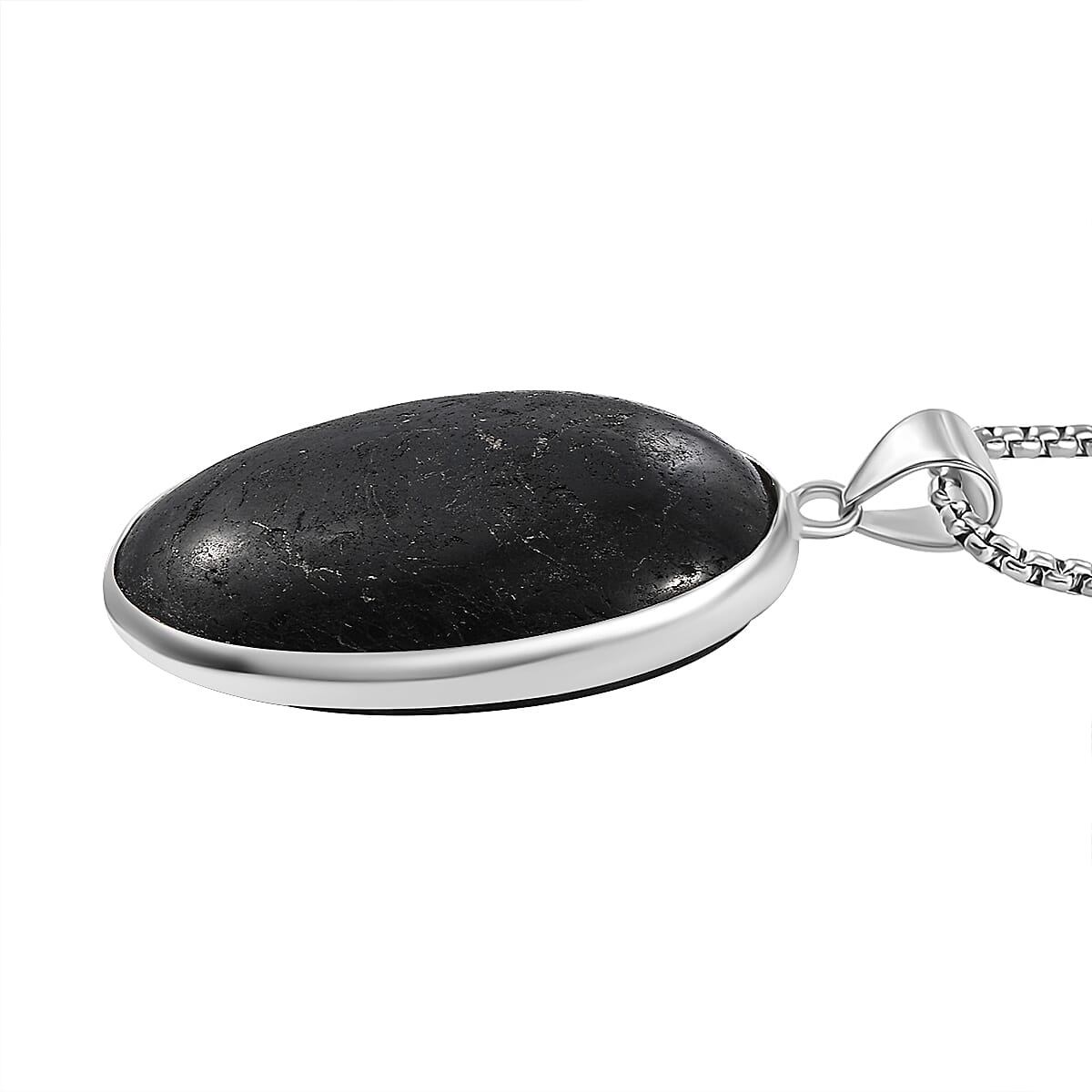 Black Tourmaline Solitaire Pendant with Chain (Size 20) in Stainless Steel  200 Ct. 4316162 7
