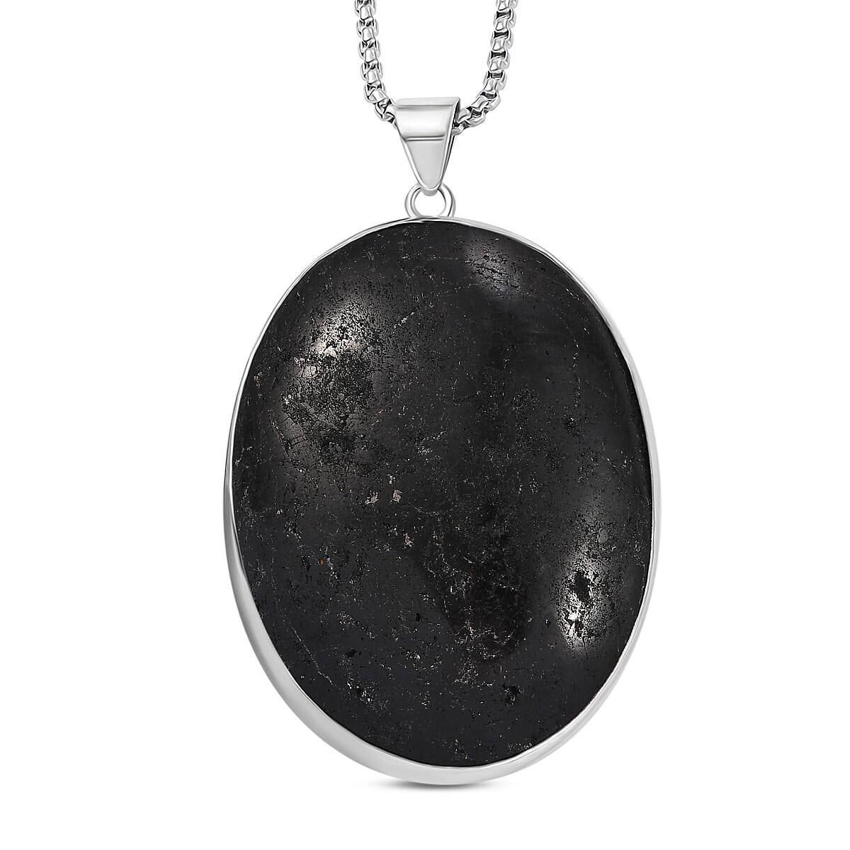 Black Tourmaline Solitaire Pendant with Chain (Size 20) in Stainless Steel  200 Ct. 4316162 9