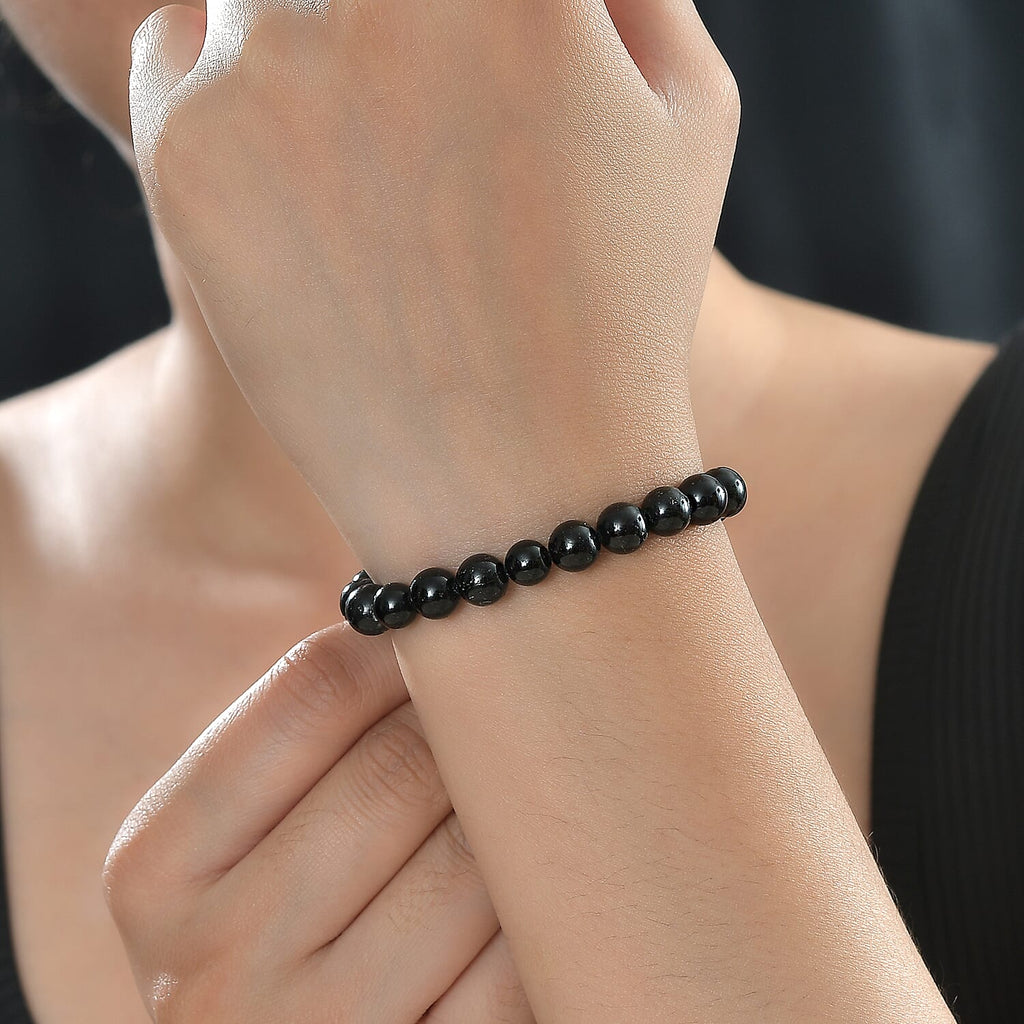Black Tourmaline Stone Stretchable Bracelet (Size - 7.5) 85.0 Ct